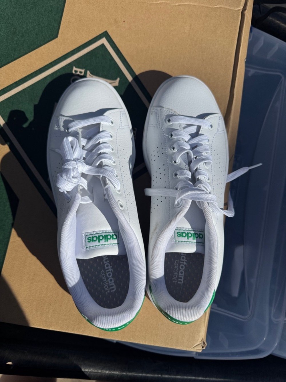 adidas White Sneakers with Green Heel Tab